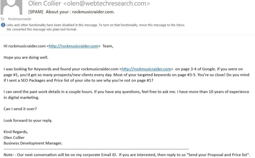 Spam Message - Webtechresearch